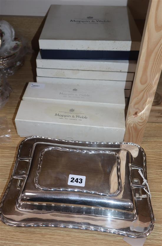 A service of Mappin & Webb Athenian pattern plated flatware (six place settings, etc in original boxes) and a plated entree dish